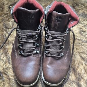 Timberland Brown Leather Boots with Pink Trim